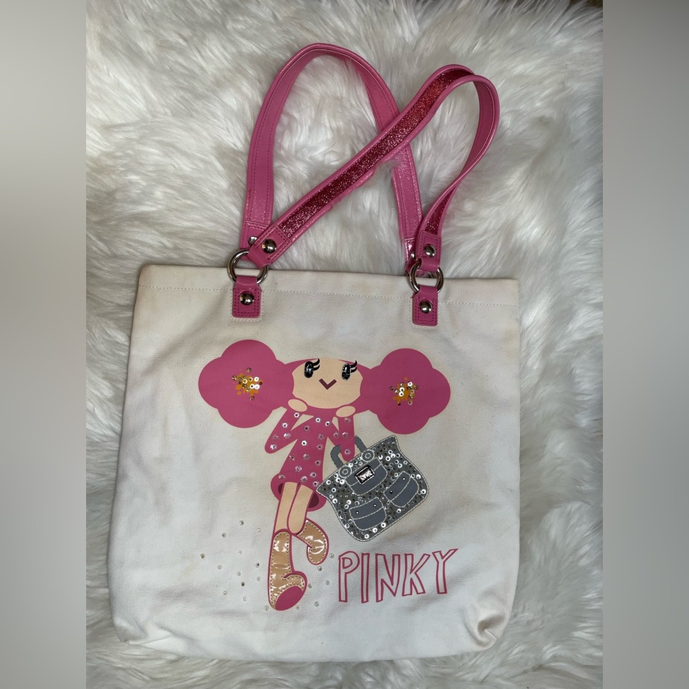 Coach Poppy Pinky Chan Canvas Tote with Pink Handles **callouts